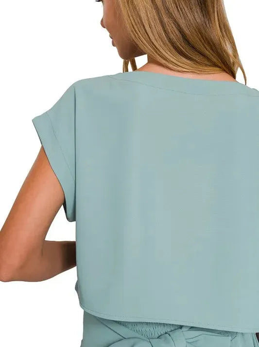 Zenana Make it Stylish Heavy Woven Cropped Tee & Skirt Set-Women's Sets-Shop Z & Joxa