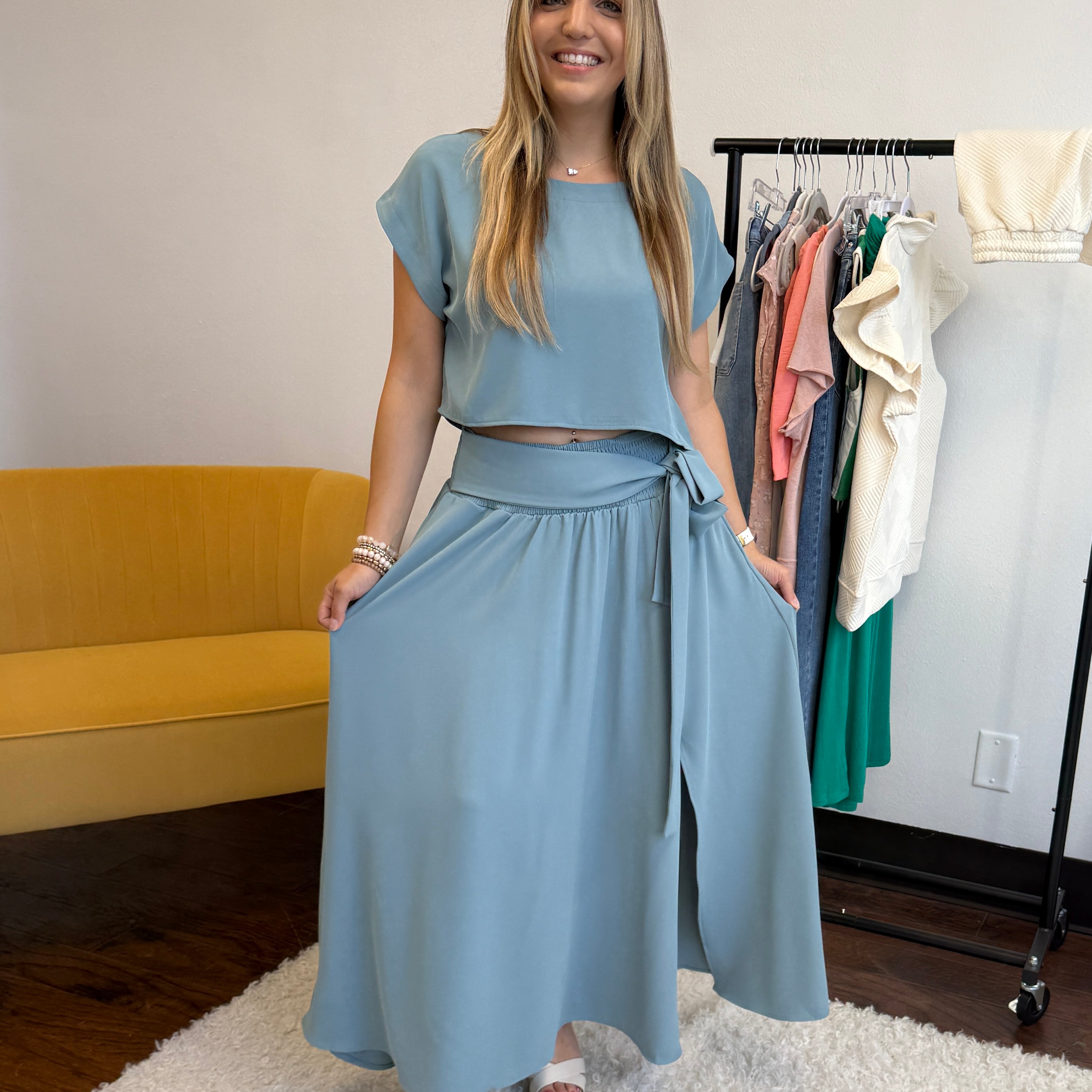 Zenana Make it Stylish Heavy Woven Cropped Tee & Skirt Set-Women's Sets-Shop Z & Joxa