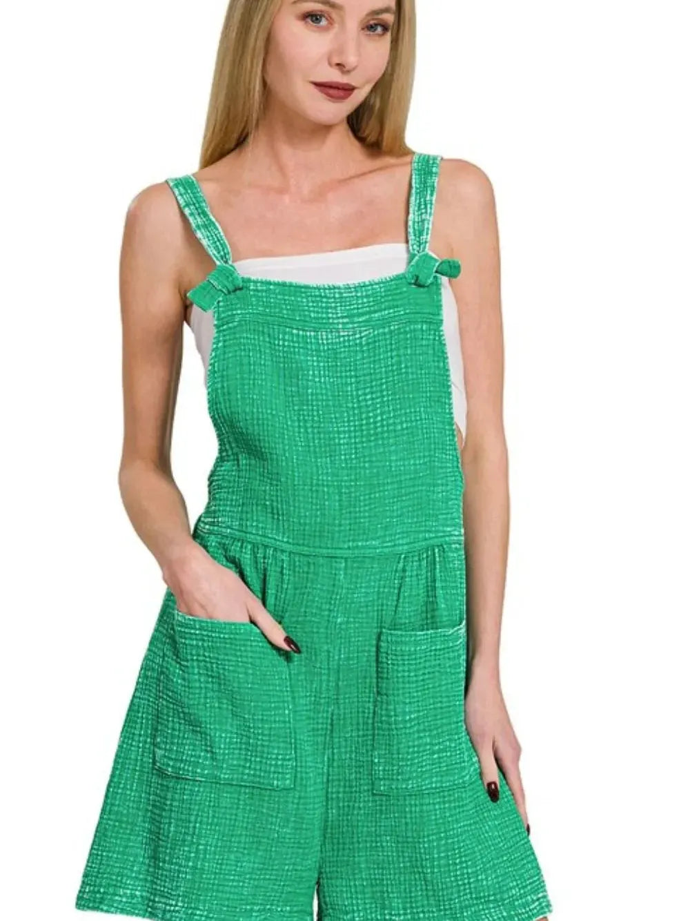 Zenana Mystic Green Acid Wash Romper-Women's Rompers-Shop Z & Joxa