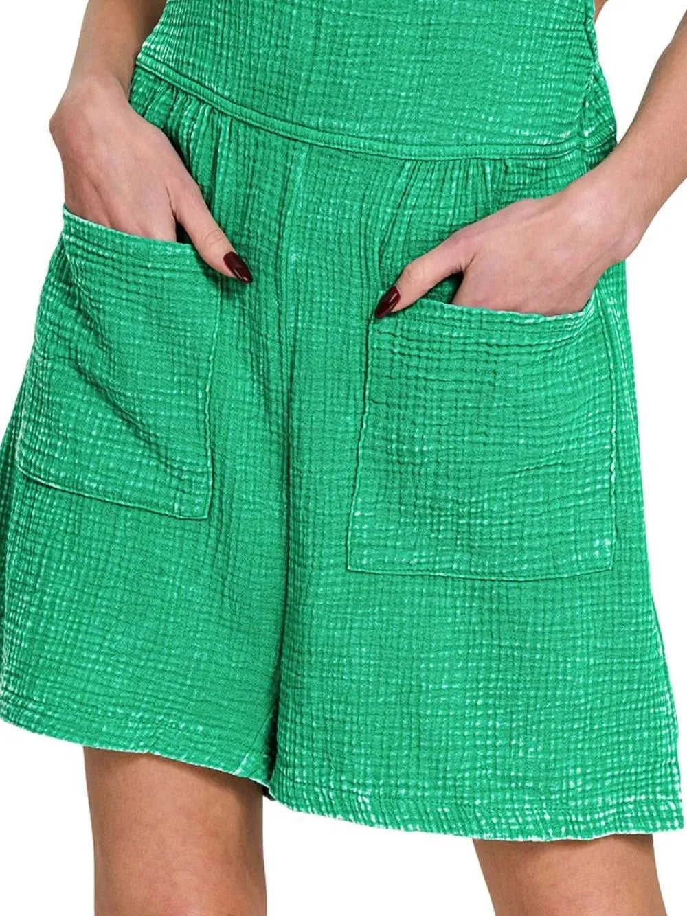 Zenana Mystic Green Acid Wash Romper-Women's Rompers-Shop Z & Joxa