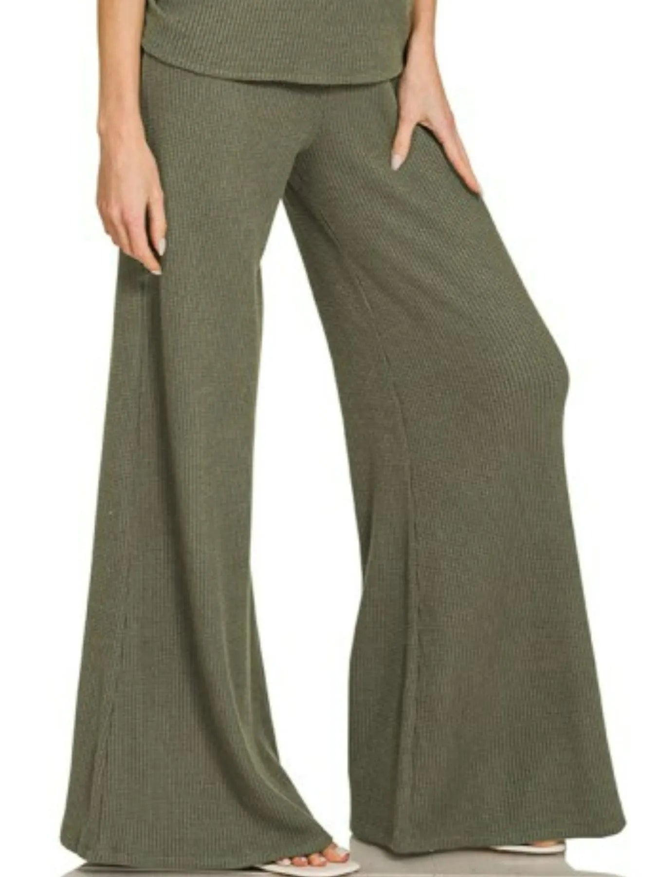 Zenana Olive Allure Knit Mock Neck Top and Pants Lounge Set-Women's Sets-Shop Z & Joxa