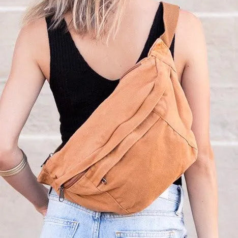 Zip-up and Step out—Canvas Crescent Oversized Sling Bag-Women's Accessories-Shop Z & Joxa