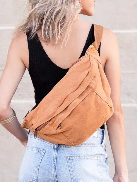 Zip-up and Step out—Canvas Crescent Oversized Sling Bag-Women's Accessories-Shop Z & Joxa