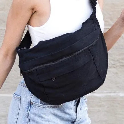 Zip-up and Step out—Canvas Crescent Oversized Sling Bag-Women's Accessories-Shop Z & Joxa