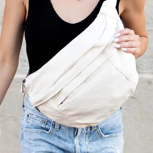 Zip-up and Step out—Canvas Crescent Oversized Sling Bag-Women's Accessories-Shop Z & Joxa
