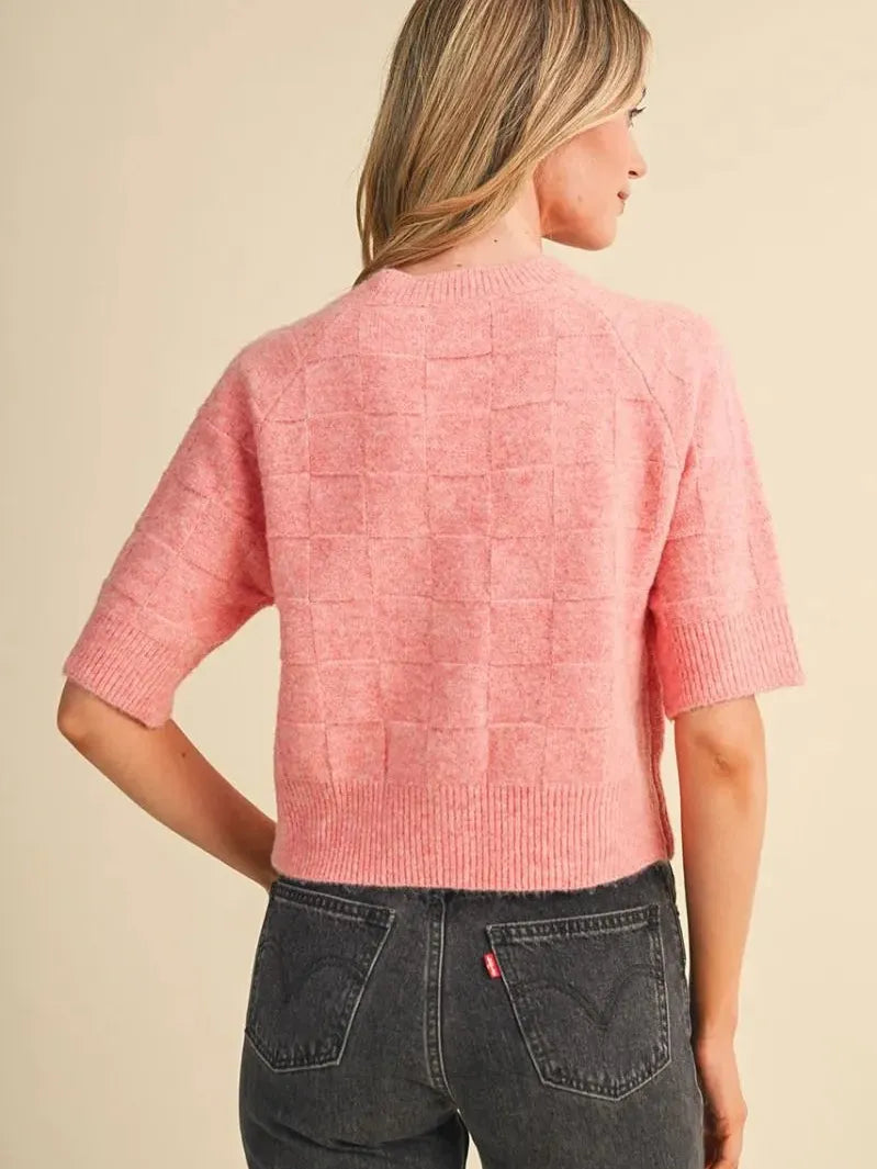 Sweet on You Pink Basket Weave Short Sleeve Cardigan-Women's Shirts & Tops-Shop Z & Joxa