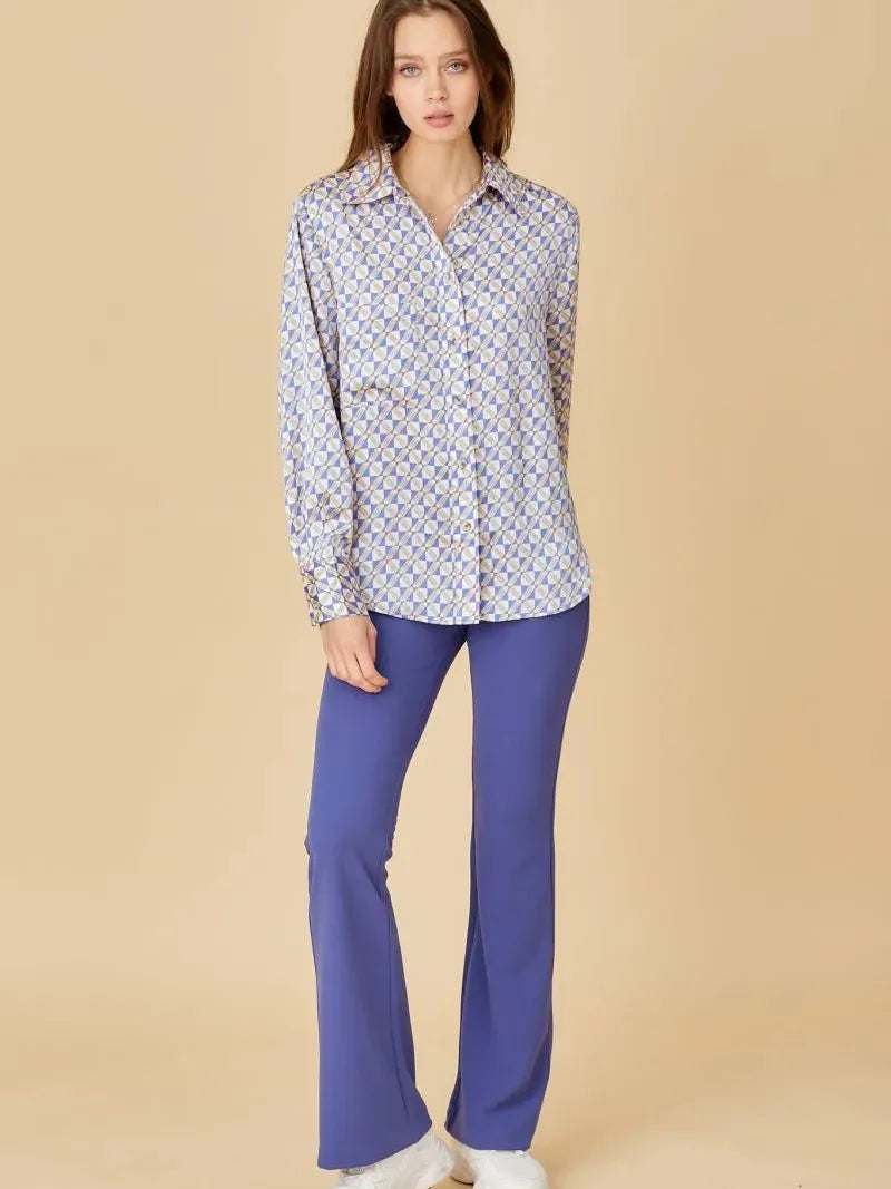 Blue Theory Palace Blue Geometric Print Button Down Top-Women's Shirts & Tops-Shop Z & Joxa