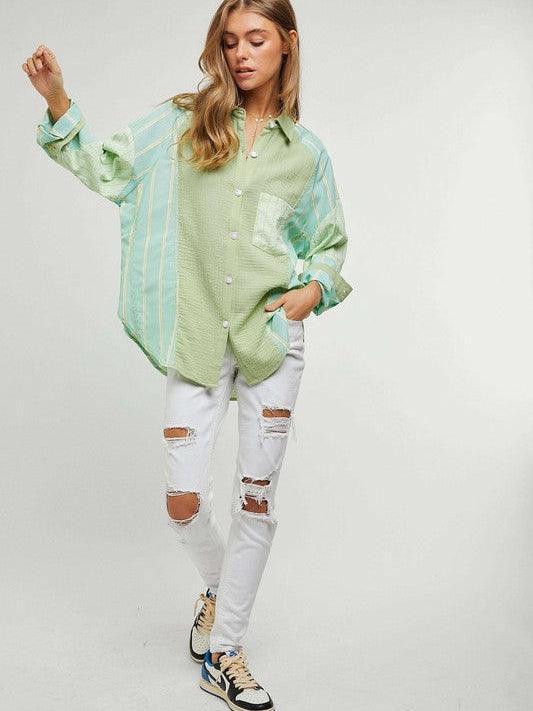 A Little Bit of Everything Button Up Long Sleeve Top-Women's Clothing-Shop Z & Joxa