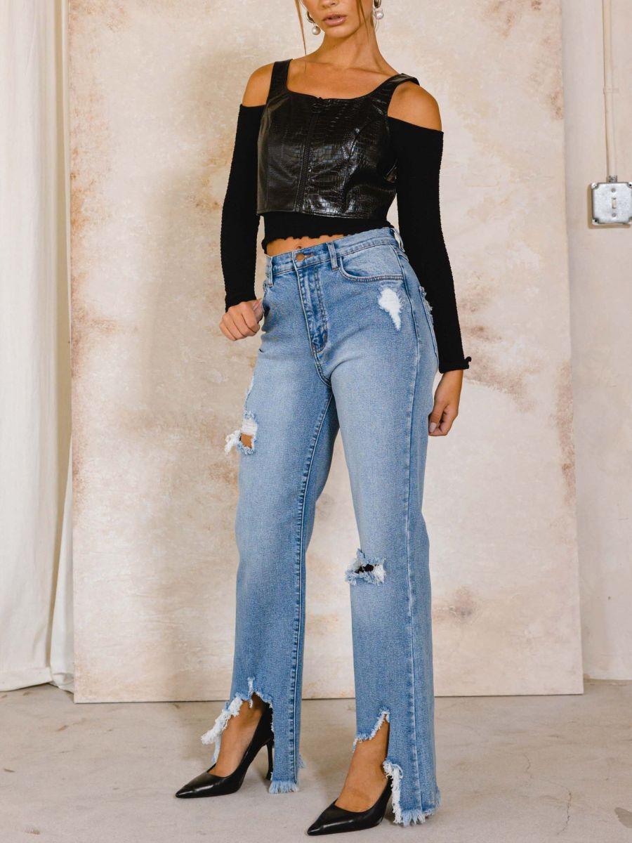 A Little Extra Distressed High Rise Wide Leg Jeans - Z & Joxa Co.