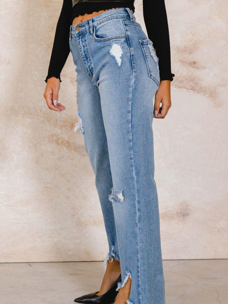 A Little Extra Distressed High Rise Wide Leg Jeans-Women's Clothing-Shop Z & Joxa