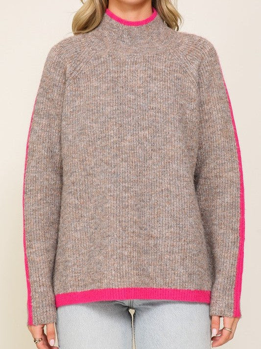 A Little Stripe Goes a Long Way Funnel Neck Sweater with Raglan Sleeves-Women's Clothing-Shop Z & Joxa