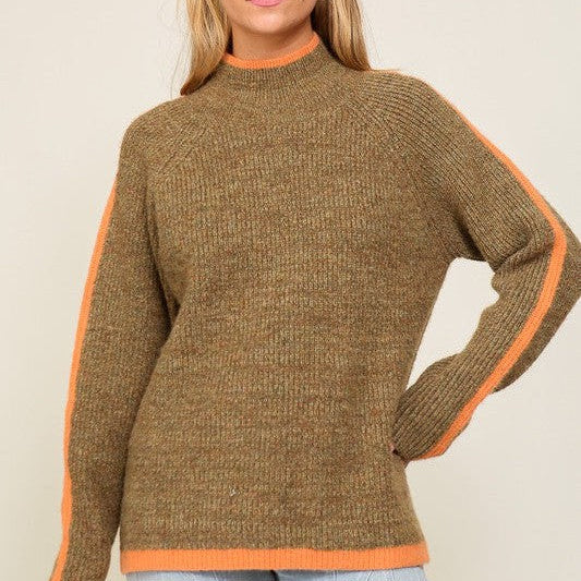 A Little Stripe Goes a Long Way Funnel Neck Sweater with Raglan Sleeves-Women's Clothing-Shop Z & Joxa