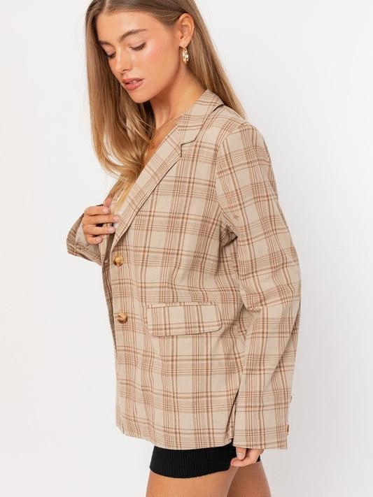 Add a Little Plaid Oversized Blazer Jacket-Women's Clothing-Shop Z & Joxa