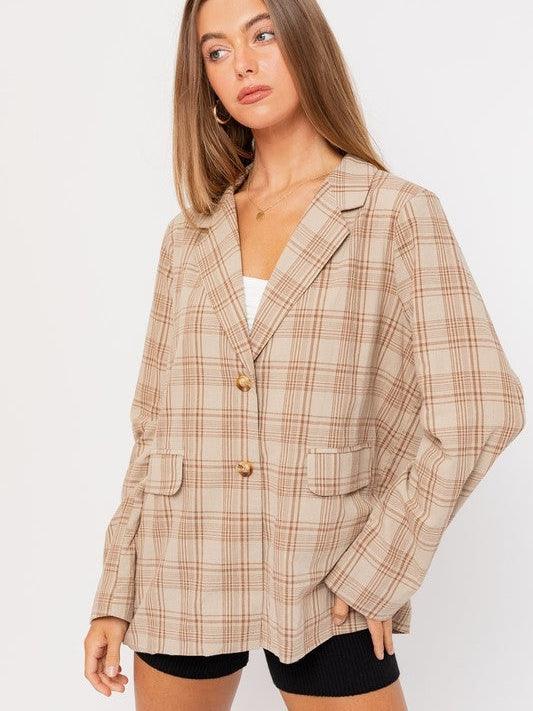 Add a Little Plaid Oversized Blazer Jacket-Women's Clothing-Shop Z & Joxa
