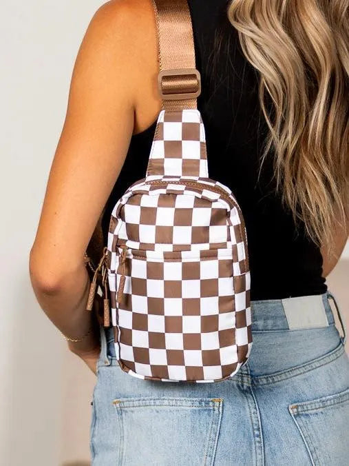 Aili's Corner Boardwalk Kenzie Checkered Backpack Sling Bag-Women's Accessories-Shop Z & Joxa