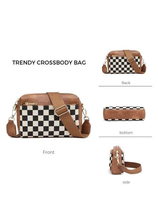 Aili's Corner City Snap Mixed Media Check Camera Crossbody Bag-Women's Accessories-Shop Z & Joxa