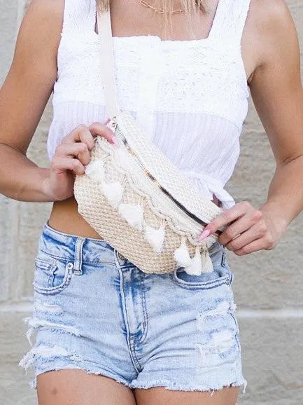 Aili’s Corner Esme Sun-Kissed Sand Crochet Tassel Sling Bag-Women's Accessories-Shop Z & Joxa