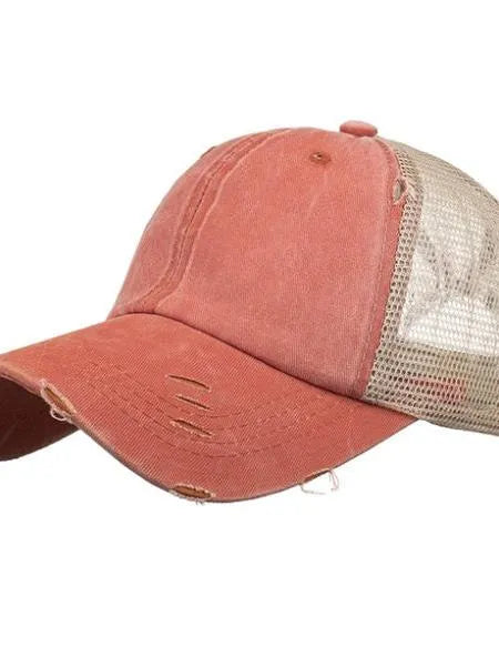 Aili's Corner Hot Mess Distressed Messy Bun Ball Hat-Women's Accessories-Shop Z & Joxa
