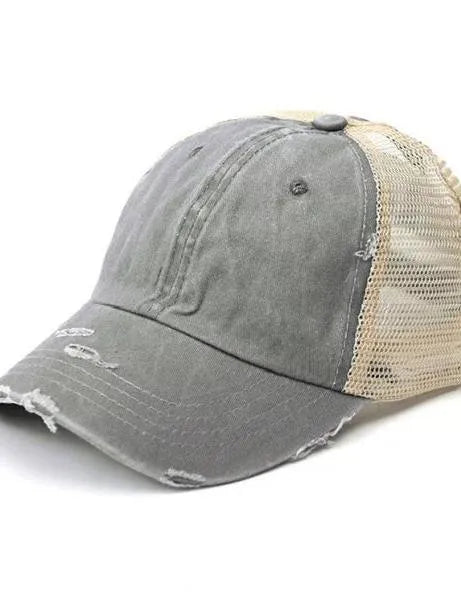 Aili's Corner Hot Mess Distressed Messy Bun Ball Hat-Women's Accessories-Shop Z & Joxa