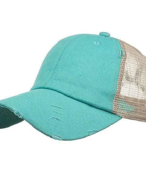 Aili's Corner Hot Mess Distressed Messy Bun Ball Hat-Women's Accessories-Shop Z & Joxa