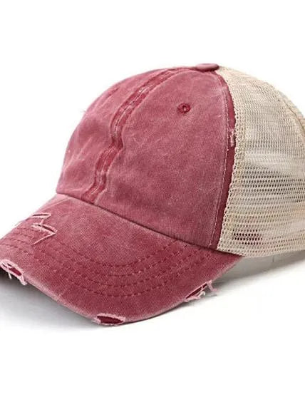 Aili's Corner Hot Mess Distressed Messy Bun Ball Hat-Women's Accessories-Shop Z & Joxa