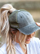 Aili's Corner Hot Mess Distressed Messy Bun Ball Hat-Women's Accessories-Shop Z & Joxa