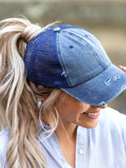 Aili's Corner Hot Mess Distressed Messy Bun Ball Hat-Women's Accessories-Shop Z & Joxa