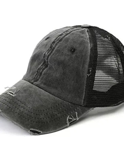 Aili's Corner Hot Mess Distressed Messy Bun Ball Hat-Women's Accessories-Shop Z & Joxa