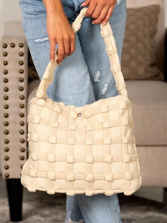 Aili's Corner Maya Luxe Basket Weave Puffer Tote-Women's Accessories-Shop Z & Joxa