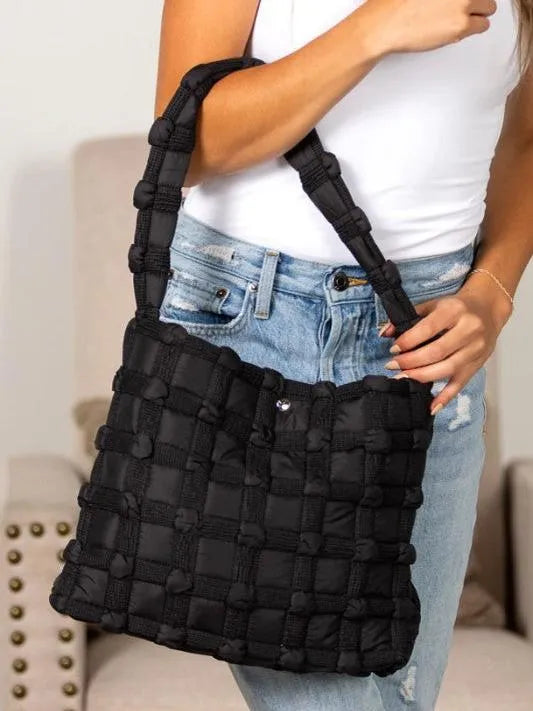 Aili's Corner Maya Luxe Basket Weave Puffer Tote-Women's Accessories-Shop Z & Joxa