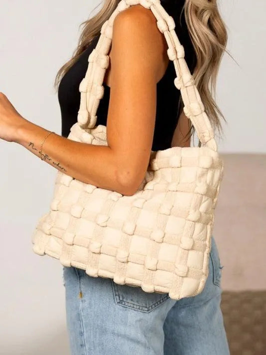 Aili's Corner Maya Luxe Basket Weave Puffer Tote-Women's Accessories-Shop Z & Joxa