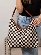 Aili's Corner Metro Check Mixed Media Hobo Bag-Women's Accessories-Shop Z & Joxa