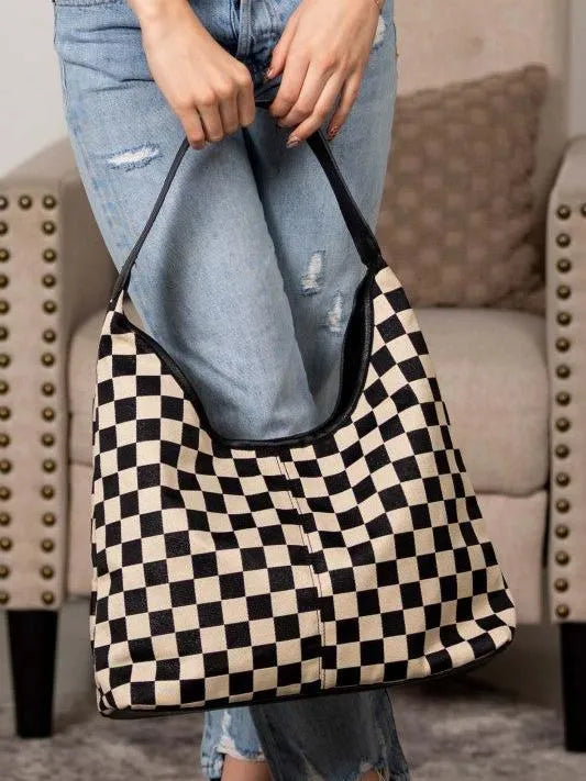 Aili's Corner Metro Check Mixed Media Hobo Bag-Women's Accessories-Shop Z & Joxa