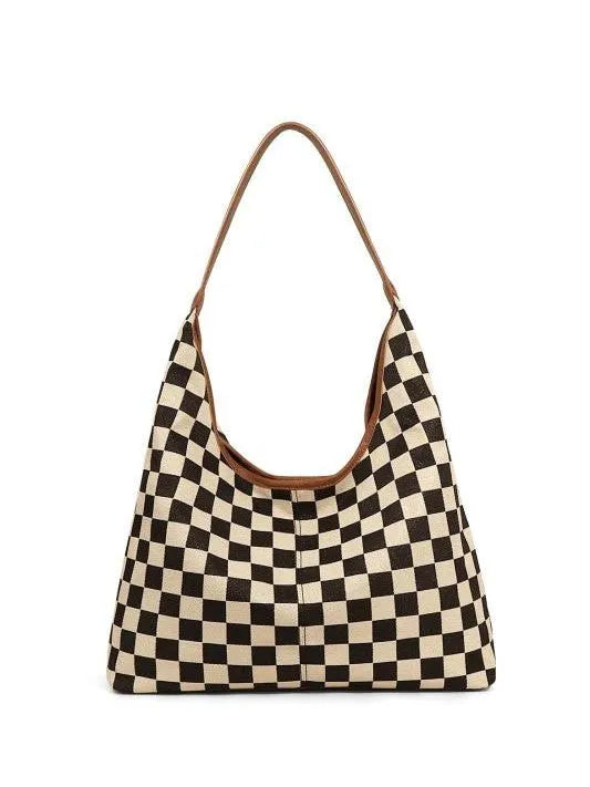 Aili's Corner Metro Check Mixed Media Hobo Bag-Women's Accessories-Shop Z & Joxa