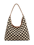 Aili's Corner Metro Check Mixed Media Hobo Bag-Women's Accessories-Shop Z & Joxa