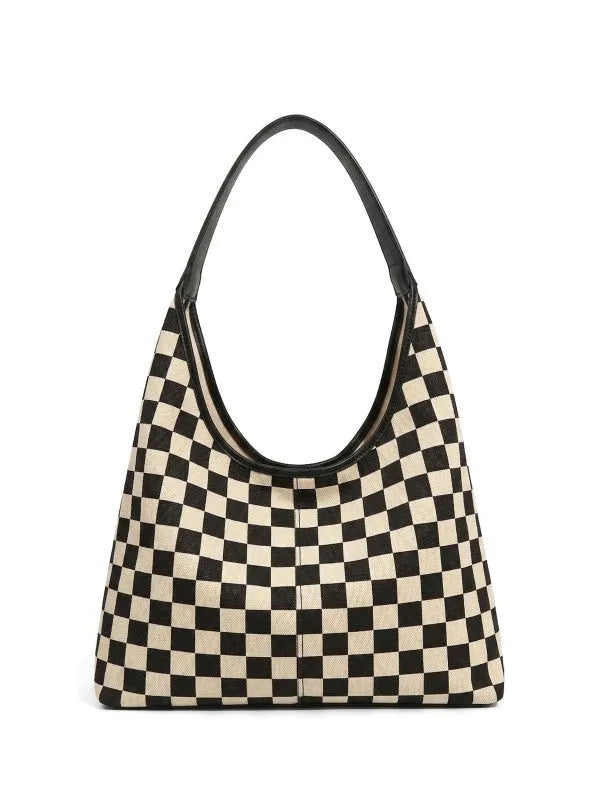 Aili's Corner Metro Check Mixed Media Hobo Bag-Women's Accessories-Shop Z & Joxa