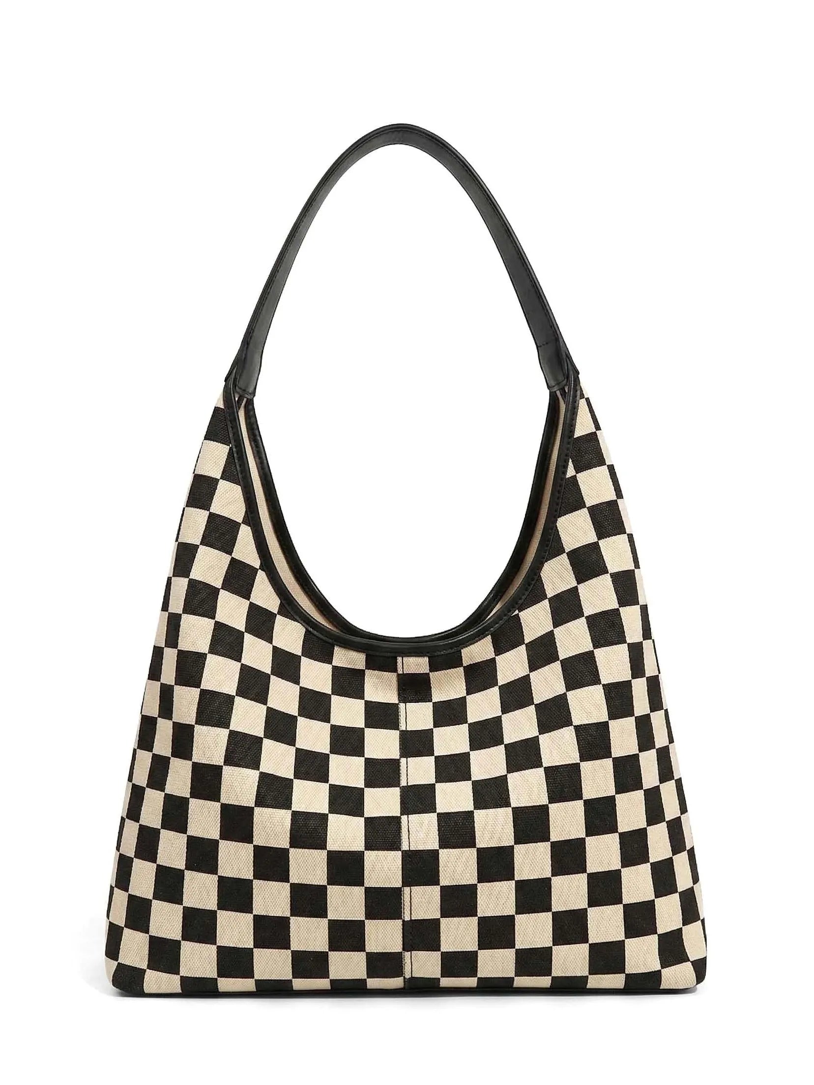 Aili's Corner Metro Check Mixed Media Hobo Bag-Women's Accessories-Shop Z & Joxa