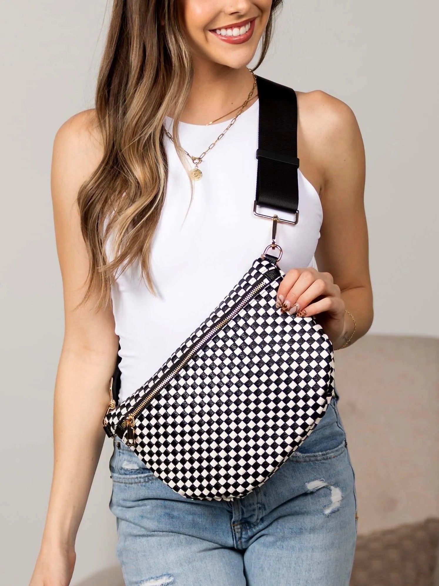 Aili's Corner On the Move Layla Woven Check Crossbody Bag-Women's Accessories-Shop Z & Joxa