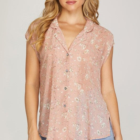 All About Flowers Sheer Floral Button Top