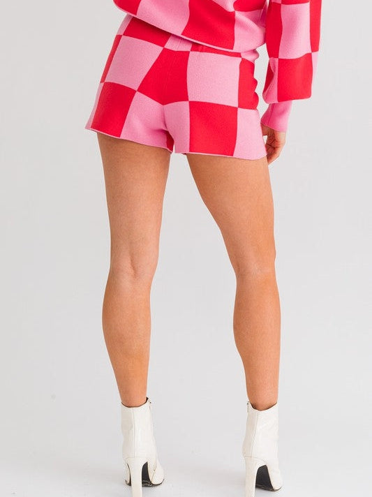All About Me Checkered Sweatshorts-Women's Clothing-Shop Z & Joxa