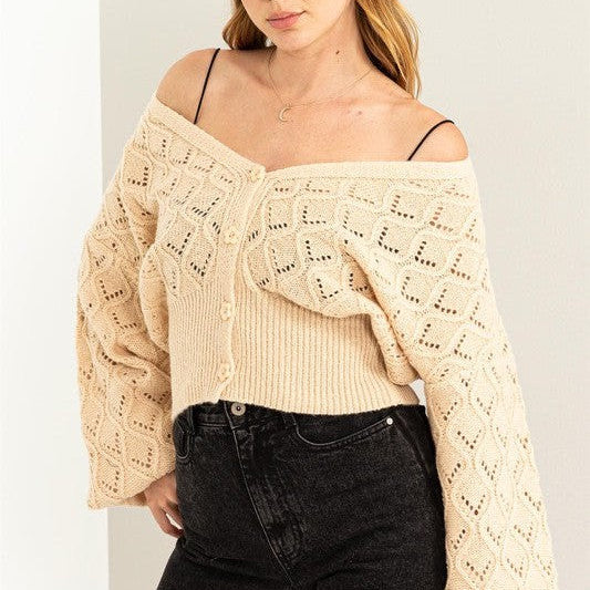 All About the Look Ribbed Cardigan with Oversized Sleeves