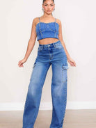 All I Need is Baggy Jeans and Pearls High-Rise Wide Leg Cargo Jeans with Pearl Accents-Women's Clothing-Shop Z & Joxa