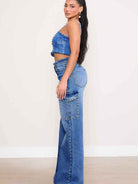 All I Need is Baggy Jeans and Pearls High-Rise Wide Leg Cargo Jeans with Pearl Accents-Women's Clothing-Shop Z & Joxa