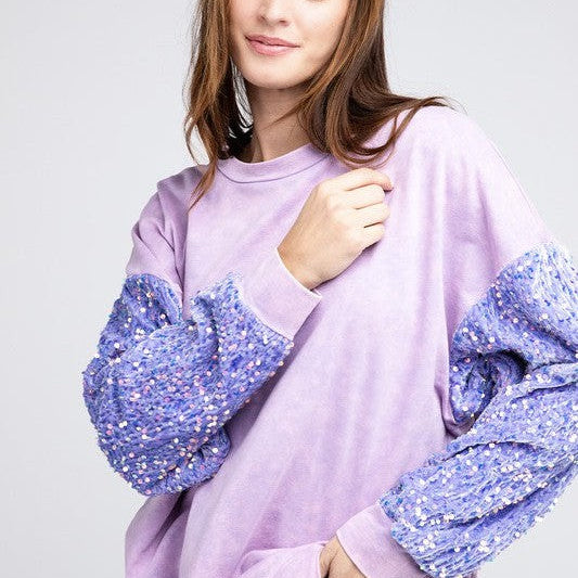All Velvet and Sparkle Mineral Washed Long Sleeve Top-Women's Clothing-Shop Z & Joxa