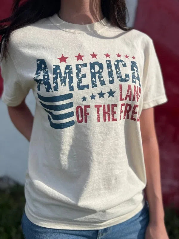 America Land of The Free Graphic Tee-Women's Clothing-Shop Z & Joxa