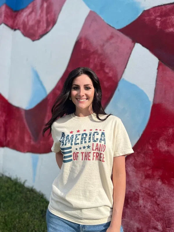 America Land of The Free Graphic Tee-Women's Clothing-Shop Z & Joxa