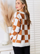 Angel Wings Checkmate Buttonup V-Neck Drop Shoulder Cardigan-Women's Shirts & Tops-Shop Z & Joxa