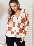 Angel Wings Checkmate Buttonup V-Neck Drop Shoulder Cardigan-Women's Shirts & Tops-Shop Z & Joxa