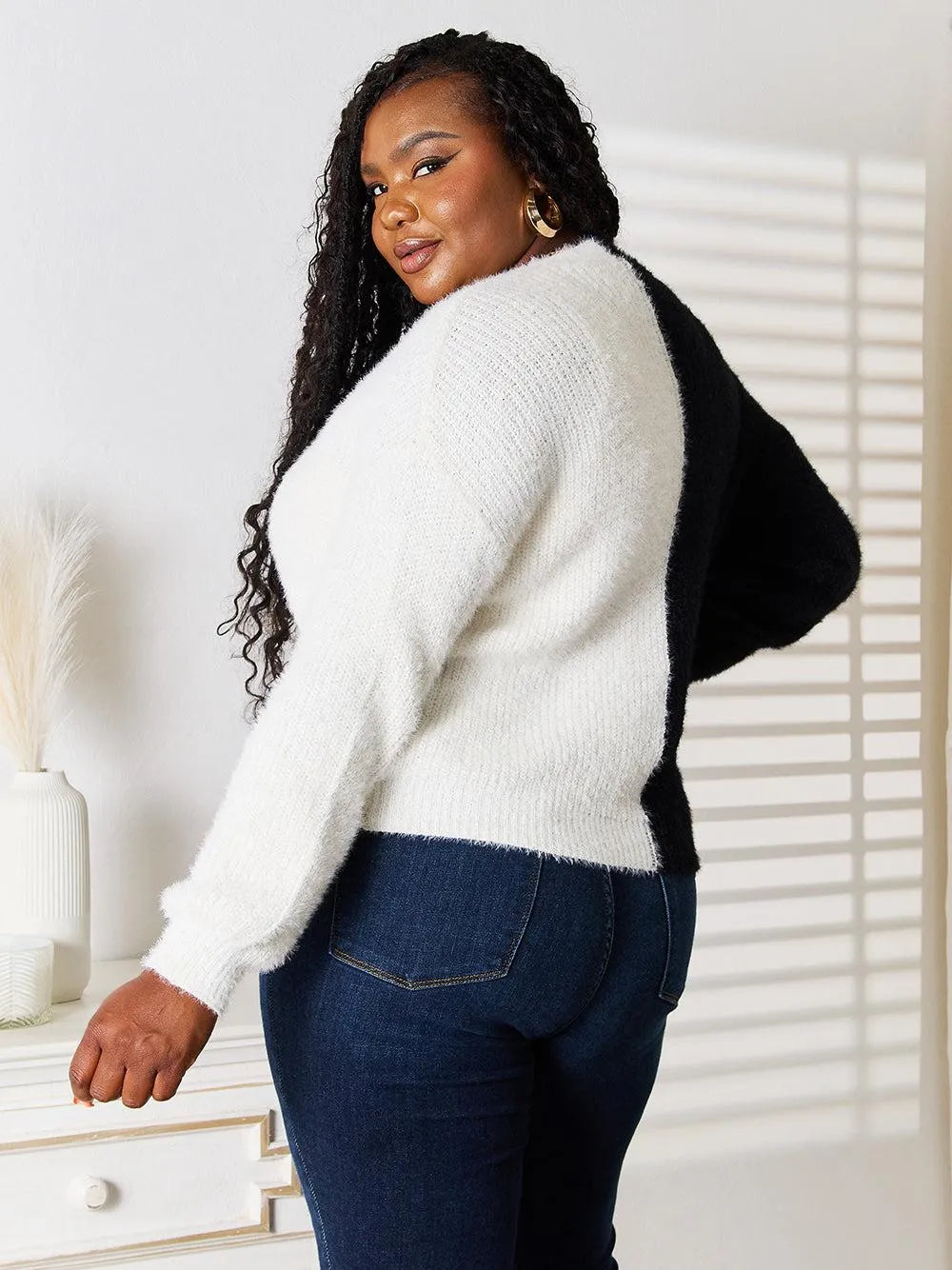 Angel Wings Contrast Crush Black & White Color Block Cardigan-Women's Shirts & Tops-Shop Z & Joxa