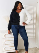 Angel Wings Contrast Crush Black & White Color Block Cardigan-Women's Shirts & Tops-Shop Z & Joxa